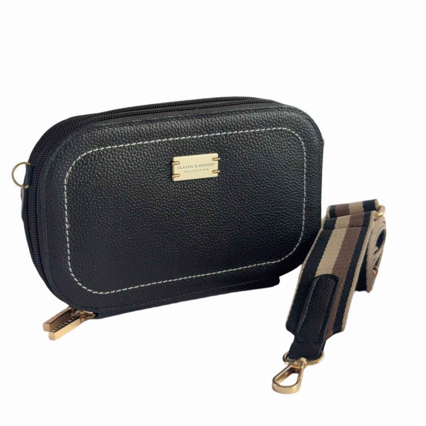 Mila – Leather Crossbody Bag with Nylon Strap