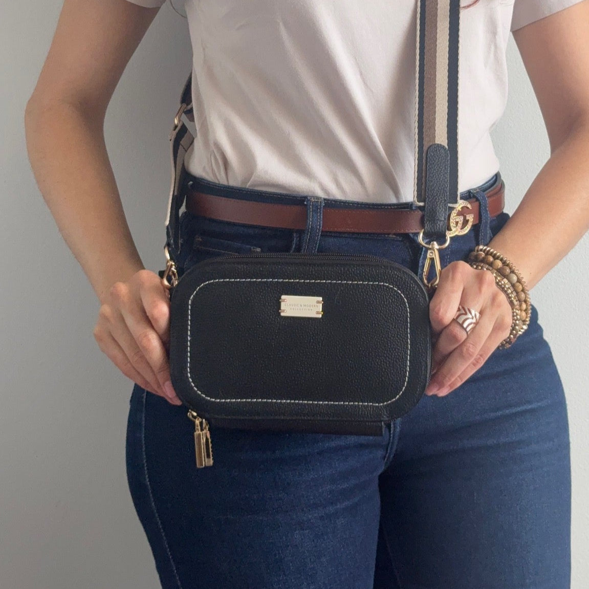 Mila – Leather Crossbody Bag with Nylon Strap