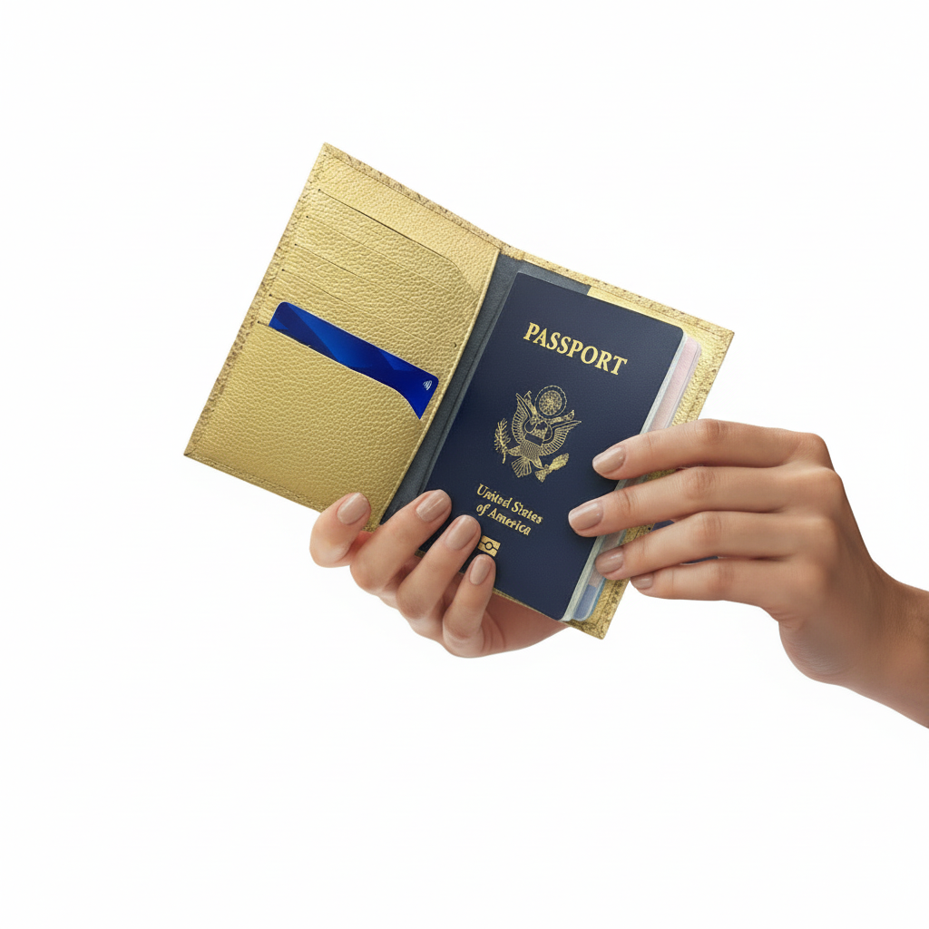 Stella passport holder modelo fondo blanco sin textura