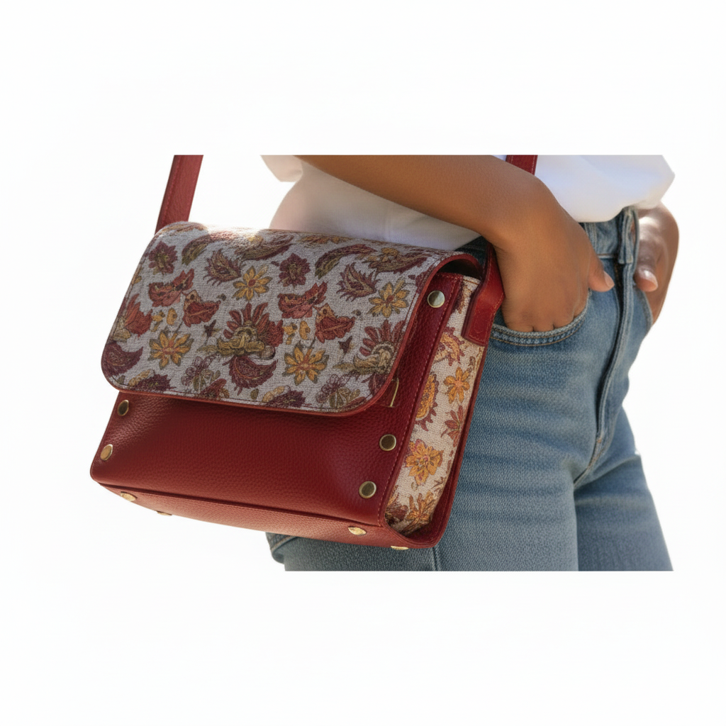 Willow crossbody close up con modelo fondo blanco